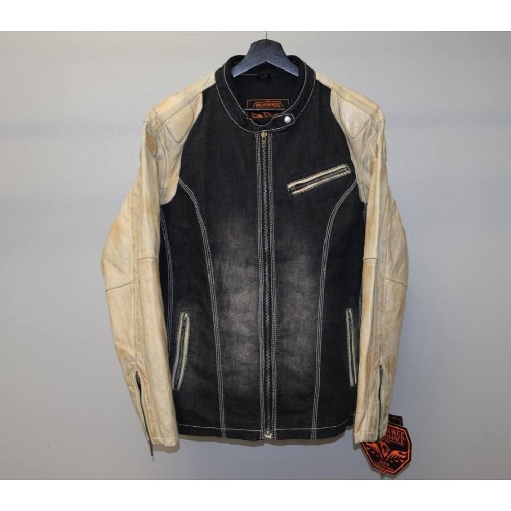 Milwaukee Leather Classic Denim Jacket w/ Gun Pockets Black White Size 3XL NWT